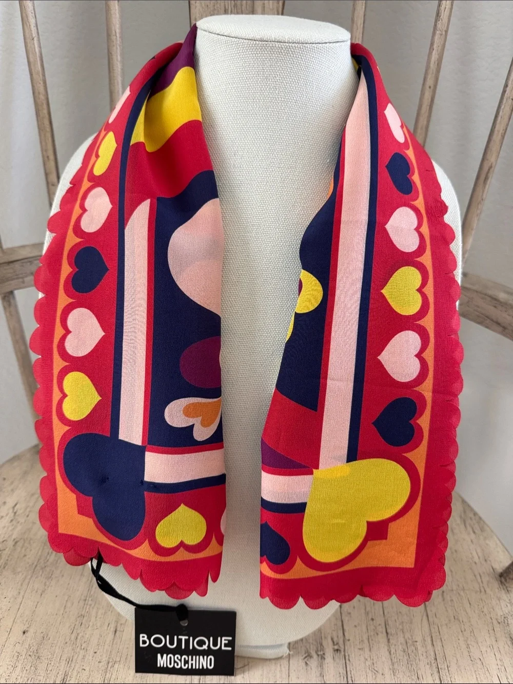 Boutique Moschino Olive Oyl Heart Silk Scarf Psychedelic NWT